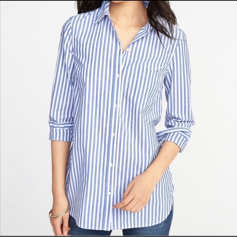 Old Navy Blue and White Striped Tunic Shirt